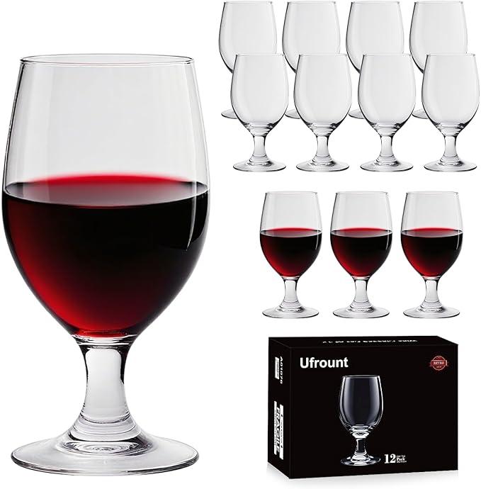 13 OZ Red&White Wine Glasses,Clear Water Goblets Set of 12,Multi-purpose Water Goblet Glasses Dessert Port Short Stemmed Drinking Glass for Party,Wedding,Home Bar