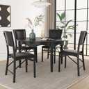 VECELO Folding Dining Chairs Set of 4, Metal Padded Foldable Seating with Comfortable Faux Leather, Space-Saving Portable Guest Seats for Kitchen & Office, No Assembly, Black, 4 Pack