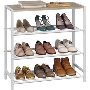 Yusong Shoe Rack Organizer, 4 Tier Industrial Shoe Storage Shelf for Closet Entryway, Narrow Sturdy Metal Shoe Shelves, White