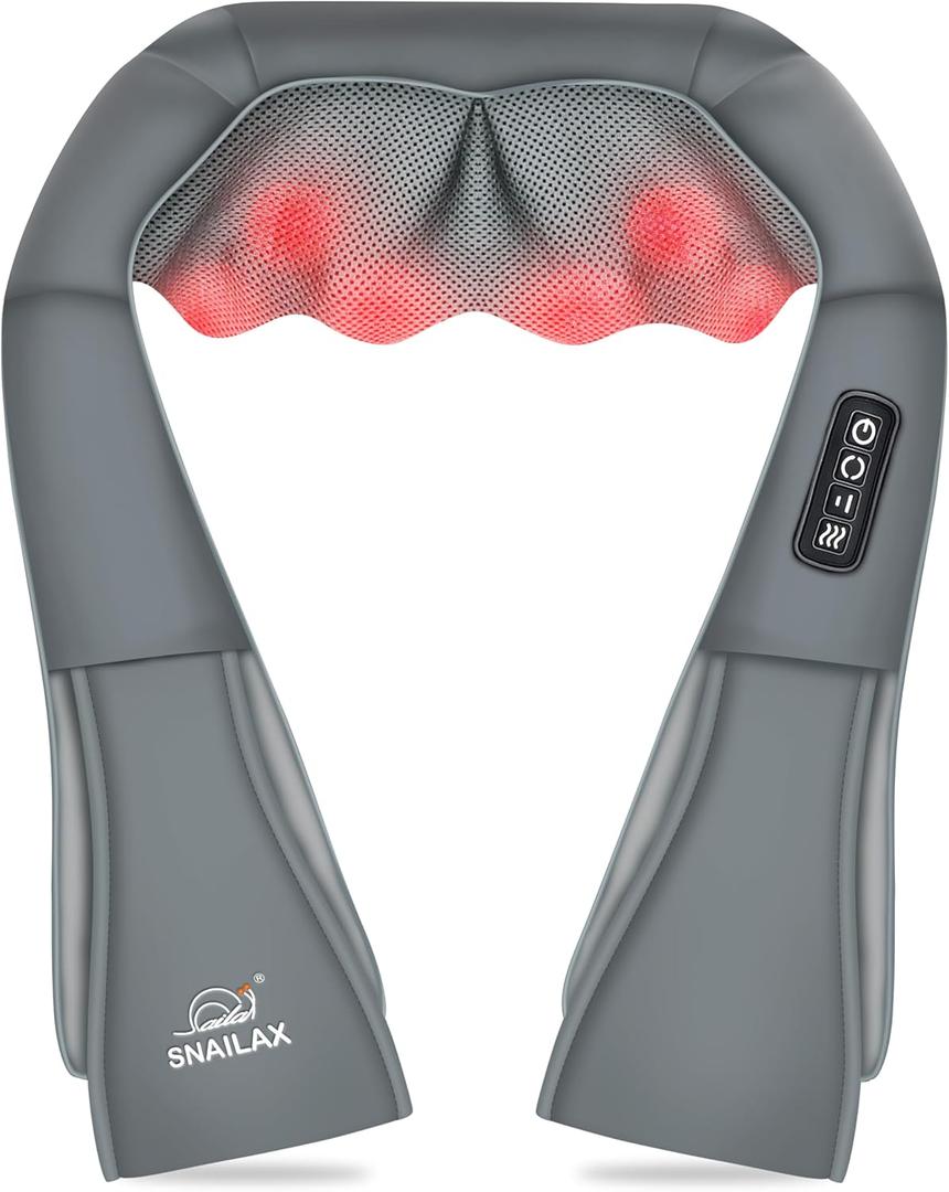 Snailax Shiatsu Neck and Shoulder Massager - Back Massager with Heat, Deep Kneading Electric Massage Pillow for Neck, Back, Shoulder,Foot Body (Grey) (5 Piece Set, Gray)