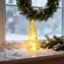Lighted Glass Christmas Tree Figurine with Timer, Mercury Glass Christmas Decoration Battery Operated for Centerpieces Window Tabletop Mantel(Gold)