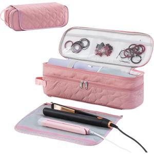 Large Capacity Hair Tools Travel Bag with Detachable Heat Resistant Mat, Double Layer Organizer Case for Flat Irons, Curling Irons, Hair Dryers, and Travel Carrying Case for Hair Tool Storage