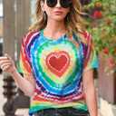 Pride Shirt Women LGBTQ Equality Shirts Rainbow Shirt Heart Graphic Tees Casual Summer Short Sleeve Tops (Medium, Multicolor-1)