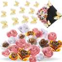 36 Pcs DIY Graduation Cap Decorations Accessory Kit Include Faux Paper Flower Heads 3D Butterfly Grad Cap Mini Paper Flowers Decorations for Grad Cap Topper DIY Graduation Gift(Pink, Gold)