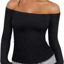 REORIA Womens Long Sleeve Off The Shoulder Tops Going Out Cute Basic Y2K Fall Fashion 2025 Outfits Clothes (Size M, Black)