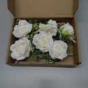 Ivory Rose Boutonniere for Men Wedding Set of 6 Groom Groomsmen Best Man Artificial Flowers Boutonniere for Wedding Ceremony Anniversary Prom Flowers Formal Dinner Party (6, White, Middle)
