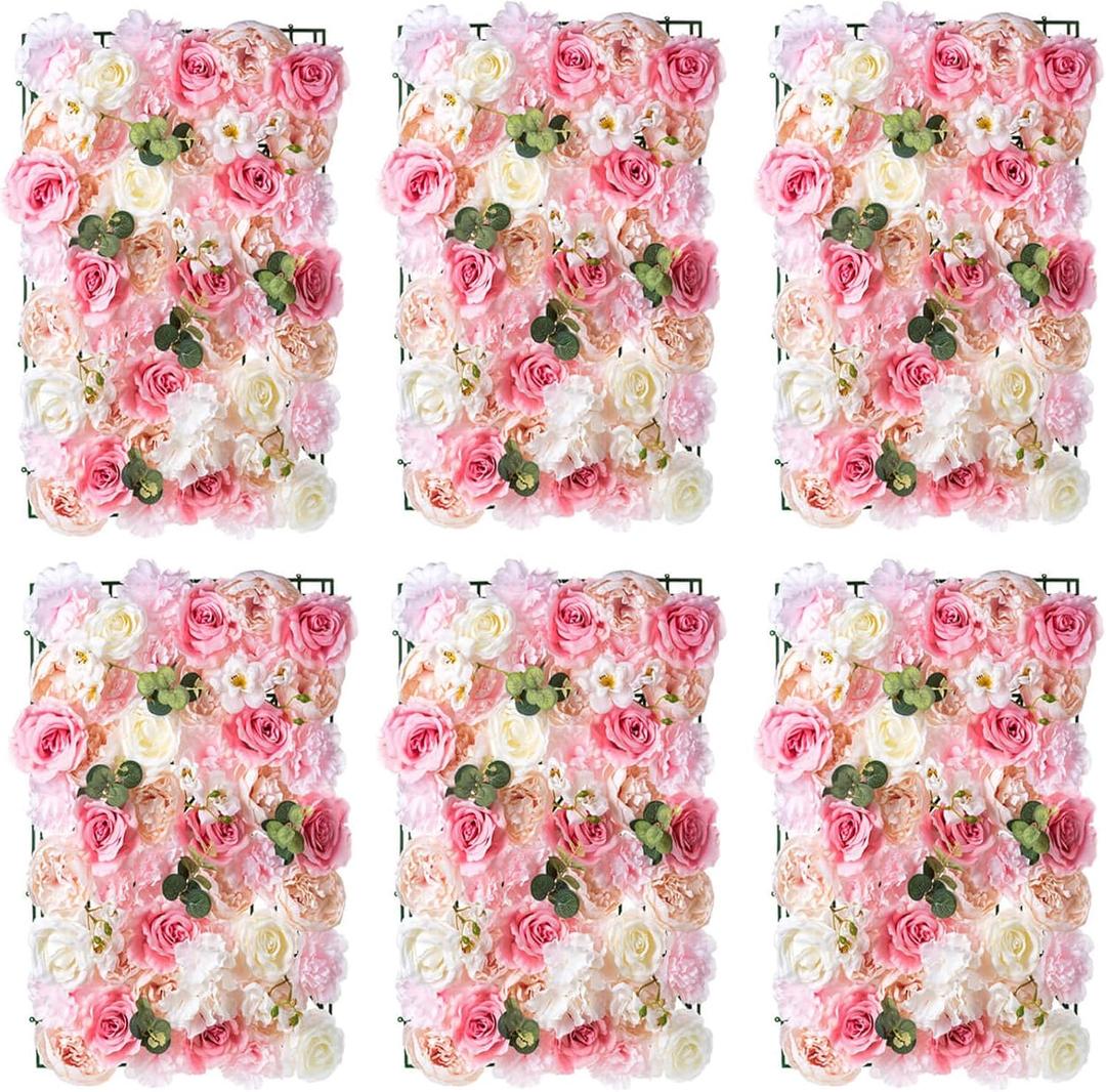 NUPTIO Flower Wall Panel for Flower Wall Backdrop, 6 Pcs 24" X 16" White & Pink Faux Roses Artificial Flower Backdrop for Wall Decor, Party Wedding Decor, Bridal Shower/Baby Shower Decor NUPTIO Flower Wall Panel for Flower Wall Backdrop, 6 Pcs 24" X 16" White & Pink Faux Roses Artificial Flower Backdrop for Wall Decor, Party Wedding Decor, Bridal Shower/Baby Shower Decor