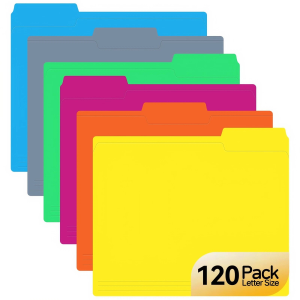 120 Pack Colored File Folders, 1/3 Cut Tab Letter Size 8.5" X 11" Manila Folders