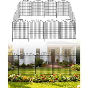 10 Panels 33in H x 29in L Garden Fence, 24ft L Black Metal No Dig Fence Temporary Animal Barrier for Dogs & Rabbits, Reusable Outdoor Yard Fencing
