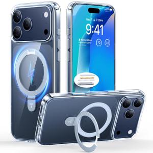 TORRAS Ostand Magnetic for iPhone 17 Pro Max Case, Fit for MagSafe, Sturdy Stand, Military Grade Drop Tested, Camera Control Button, Clear Slim Soft Edge Case for iPhone 17 Pro Max 6.9", Clear