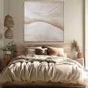 Earth Tone Beige Brown Abstract Wall Art, Mid Century Geometric Oil Painting, Framed Organic Shape Artwork for Living Room Bedroom Office 40x40 Inch (White)