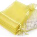 Akstore 50Pcs 3.15"x4"(8x10cm) Sheer Drawstring Organza Jewelry Pouches Wedding Party Christmas Favor Gift Bags (Lemon Yellow, 3x4)