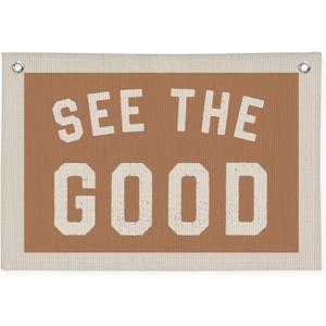 See The Good Wall Decor, Inspirational Wall Decor, Boho Accent Vintage See The Good Sign Linen Banner Wall Hanging Banner Flag, Accent Wall Decor (Beige - Standard)