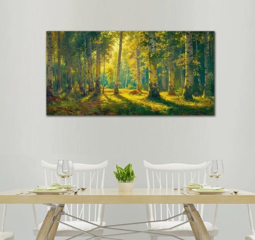 Forest Wall Art Green Nature Canvas Pictures White Birch Tree Painting