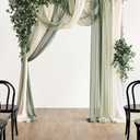 Ling's moment Wedding Arch Flowers with Sheer Drapes Kit - Artificial Green Floral Arrangements for Ceremony Backdrop, Spring Greenery Arbor Decor, 5-Piece Set (2 Flower Stems + 3 Hanging Drapes)