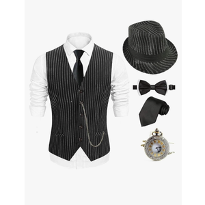 EFORLED 1920s Mens Costume Fedora Hat,Gatsby Gangster Vest,Vintage Pocket Watch,Pre Tied Bow Tie,Tie, Cigar XL