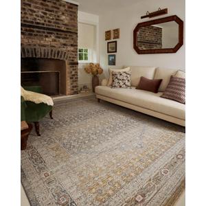 Loloi Chris Loves Julia Ida Stone/Gold 9'-3" x 13'-1" Area Rug | IDA-02 Approx. 9x13 Grey Living room Dining room Bedroom, Vintage Inspired, Timeless, Textured, Hand-Knotted, Area Rug