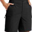 MAGCOMSEN Womens 7" Hiking Cargo Shorts Quick Dry Lightweight Golf Shorts with Pockets for Summer Casual Travel Outdoor (Black, XL)