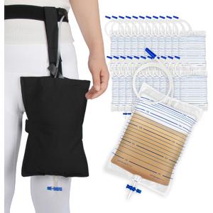 Urinary Drainage Bags Set 20 2000ML Urinary Bags,1 Won't Fall Out Catheter Leg Bag Holder,Catheter Bags with Anti-Reflux Valve and Easy Drain Switch Drain Bags, Portable Incontinence Supplies