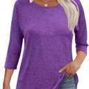 Kancystore Womens 3/4 Length Sleeve Tops Casual Loose Fit Tunic Shirts Crewneck Basic Tees Size S