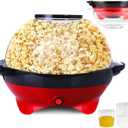 TLGREEN 6 Quart Popcorn Machine - 24 Cups, Stir Crazy Popcorn Popper Machine, Electric Hot Oil Popcorn Maker Machine, with Nonstick Plate & Stirring Rod, Large Lid as Serving Bowl and 2 Measuring Cups (Red)