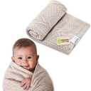 Organic Cotton Baby Blanket - 31.5 x 43.3 Inches, Soft Knitted Crib Blanket for Boys & Girls, Breathable Design (Beige)