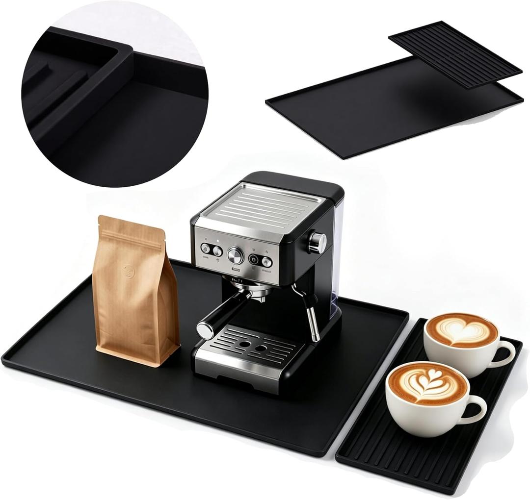 Silicone Coffee Mat, 24 Inches 16 Inches Bar Mat, Suitable to Be Placed under Coffee Machines and Dish Racks, Black