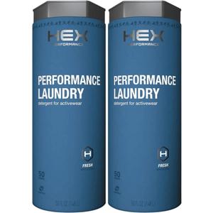 HEX Performance Laundry Detergent, Fresh Scent, 100 Loads (50ld Pack of 2)  Concentrated Activewear Detergent for Odor Removal, Sweat & Residue  Safe for All Fabrics, HE Compatible, Eco-Friendly