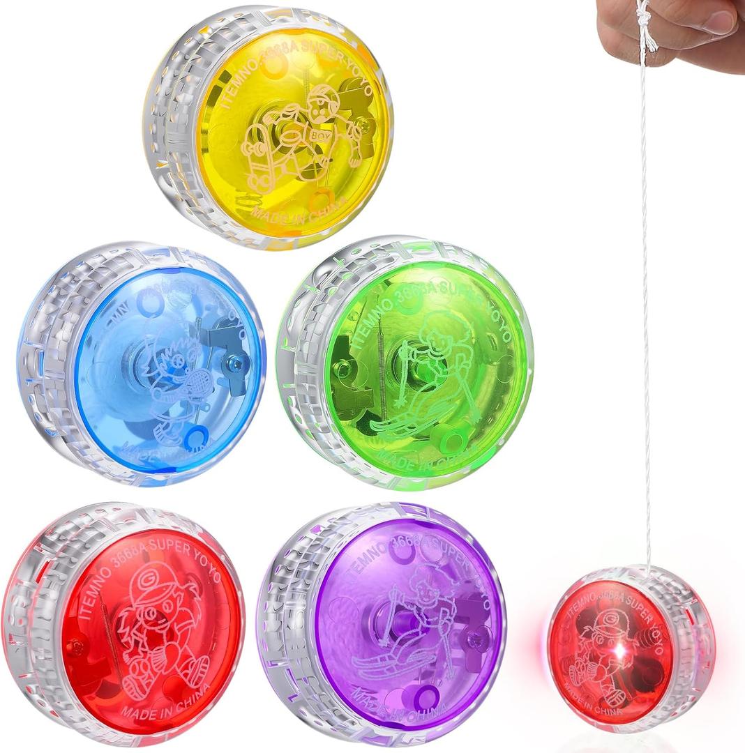 Amosfun 5 Pack Light Up Yoyo for Kids, LED Responsive Yoyo Balls, Beginner Learning Yo Yo Plastic Toys for Boys Girls, Party Favors, Classroom Prizes, Indoor Outdoor Play