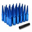 1/2"-20 Wheel Spike Lug Nuts, 24 PCS Lug Nut Wheel Accessories with 1 Socket Key, Blue Thread Spiked 4.4" Tall Closed End Nuts Compatible with Wrangler Cherokee Liberty