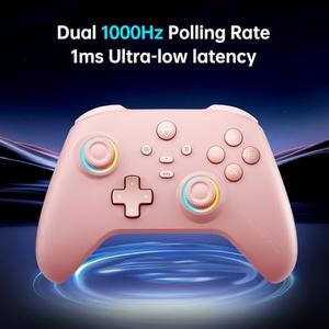 Machenike G3V2 Bluetooth Controller for Pc/Switch/Ios/Android, Hall Effect Joysticks, RGB Lighting Gaming Controller,2 Programmable Buttons,1000mah Battery With Charging Station, Pink (Pink PE UG)