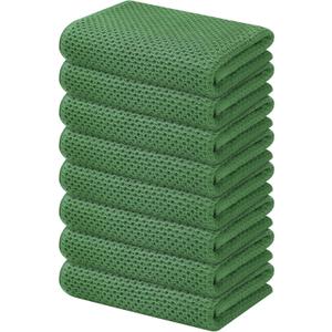 Kitinjoy 100% Cotton Waffle Weave Kitchen Towels, 8-Pack Super Soft and Absorbent Dish Towels for Drying Dishes, Kitchen Hand Towels, 13 in x 28 in, Grass Green