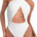 HYPERFIRE Women's Sexy Halter Criss Cross Swimsuit Cut Out One Piece Bathing Suit High Cut Swimwear White X-Large