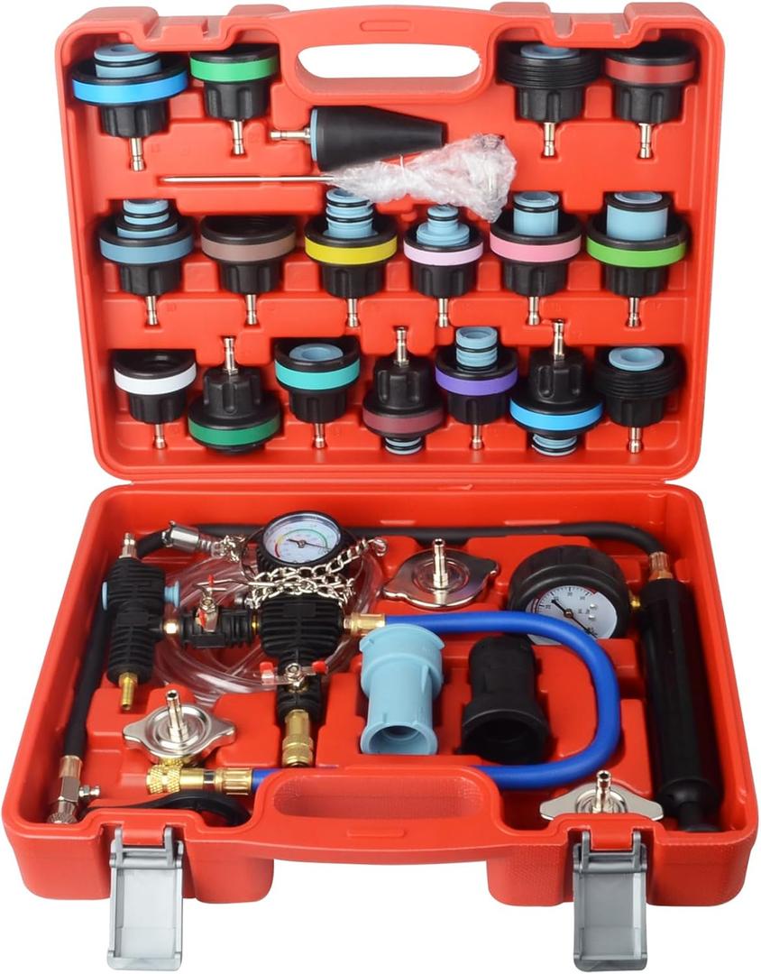 DAYUAN 28pcs Universal Radiator Pressure Tester Kit, Coolant Pressure Tester Set Coolant Vacuum Refill Tool for Cooling System (Red)