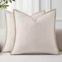 decorUhome Summer Decorative Throw Pillow Covers 24x24 Set of 2 Square Faux Linen Outdoor Neutral Farmhouse Euro Sham Pillow Covers with Stitched Edge for Couch Sofa Living Room, Beige