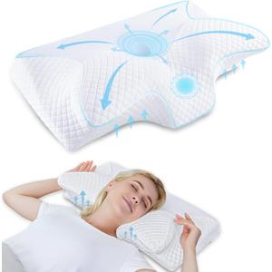 HOMCA Cervical Pillow Memory Foam Pillows - Contour Memory Foam Pillow for Neck Pain Relief, Orthopedic Neck Bed Pillow for Side Sleepers Back and Stomach