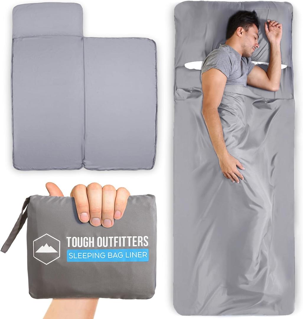 Sleeping Bag Liner - Adult Sleep Sack & Travel Sheets for Hotel - Travel Sleep Sack, Camping Sleeping Bag Liners for Cold Weather (Gray - No Zipper)