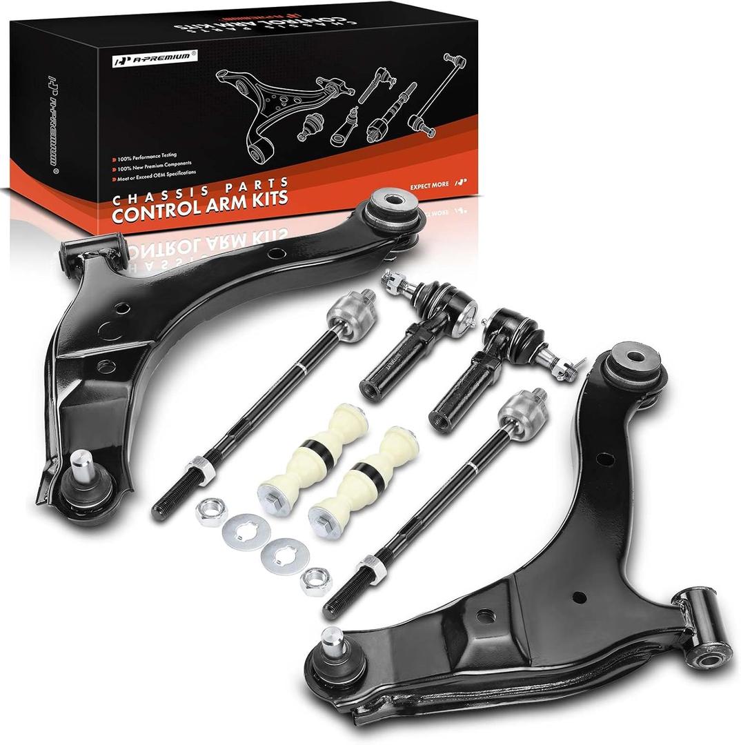A-Premium Set of 8, Front Lower Control Arm, Sway Bar Link, Inner Outer Tie Rod End, Compatible with Chrysler PT Cruiser 2001-2010, Dodge Neon 2001-2005