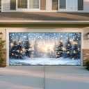 7x16ft White Pine Forest Snowflakes Christmas Tree Garage Door Banner Merry Christmas Garage Door Cover Winter Wonderland Background for Indoor Outdoor New Year Holiday Portrait Decoration (16X7)