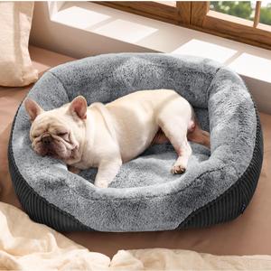 Bedsure Washable Dog Bed Medium Size Dog - Rectangle Fluffy Plush Big Pet Bed, Corduroy Fleece and Nonskid Bottom, 30x24x8inches, Suitable for Pet Up to 35lbs, Grey