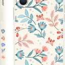 for iPhone 12 Case Fashion Flower Slim Soft Liquid Silicone Rubber Phone Cover for iPhone 12 6.1 inch, Leaf White