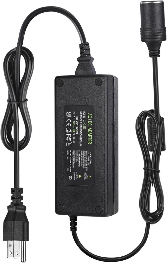 12V 15A Power Adapter Car Charger Converter,Car Cigarette Lighter Socket AC/DC Power Supply Adapter Transformer for Tire Inflator, Car Refrigerator, Car Vacuum Cleaner, and Other Car Devices