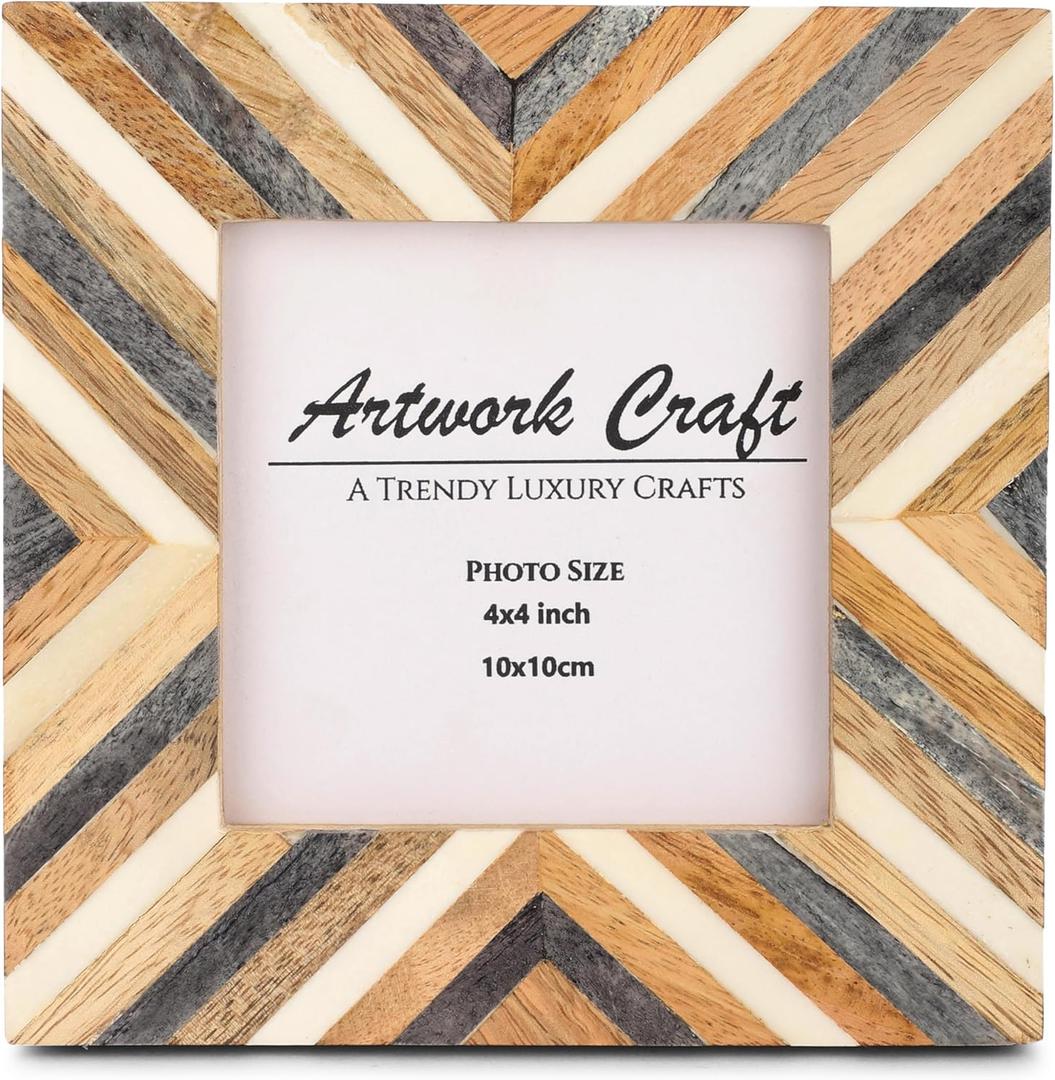 Artwork Craft Picture Photo Frame Chevron Herringbone Art Inspired Vintage Table-Top/ Wall Décor Frames (4x4 Inches, Gray, White, Wood)