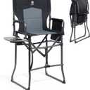 EVER ADVANCED Portable 30.7" Seat Height Tall Folding Camping Chair Directors Chair High Foldable Bar Stool with Side Table for Makeup Artist, Sports Event, Craft Show, Supports 350LBS Black Grey