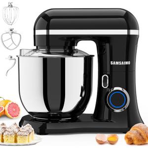 SAMSAIMO 3-IN-1 Electric Stand Mixer, 10-Speed With Pulse Button, Attachments include 6.5QT Bowl, Dough Hook, Beater, Whisk for Most Home Cooks (Onyx Black)