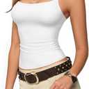 MANGOPOP Womens Camisole Tank Tops Square Neck Spaghetti Strap Cami Double Lined Sleeveless Crop Top Sexy Shirts (White, XXL)