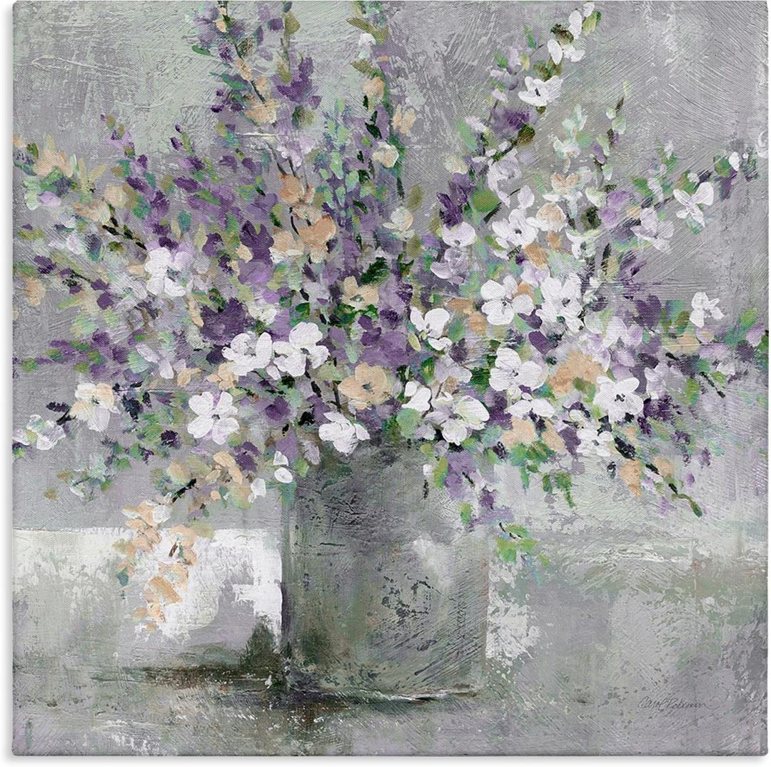 Stupell Industries Blossoming Aster Flower Bouquet Soft Purple Bouquet Painting Canvas Wall Art, Design by Carol Robinson, 17 x 17