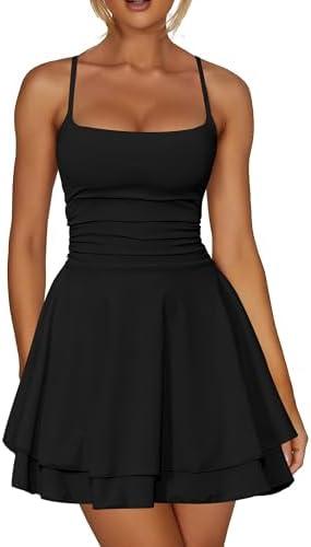 Kaximil Women's Sexy Ruffle Mini Dress Spaghetti Strap Ruched Corset Party Club Short Dresses, S