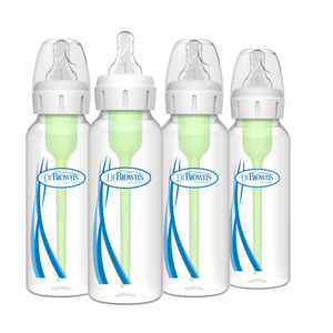 Dr. Brown's AntiColic Options+ Narrow Glass Baby Bottle with Level 1 Slow Flow Nipple, BPAFree, 8 oz/250 mL, 0m+, 4Pack