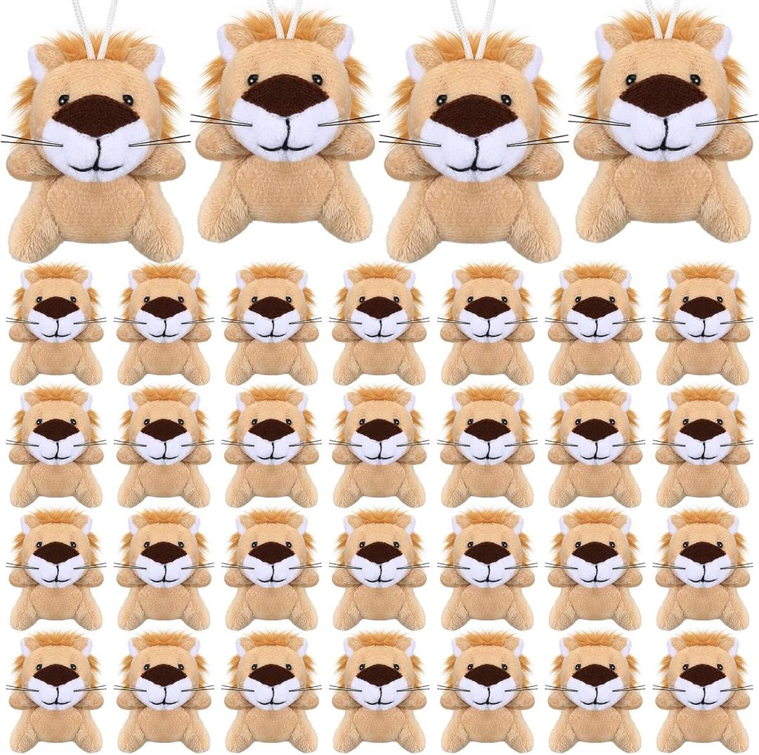 Shappy 50 Pcs Mini Animal Plush Toys Small Stuffed Animals Bulk Cute Tiny Plushies Keychains for Gift Party Carnival Prize (Lion)